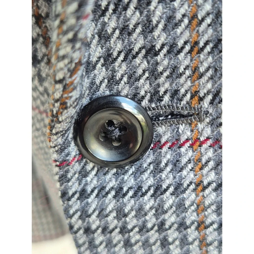 Oxxford Clothes Made By Hand Grey Houndstooth‎ Windowpane Sport Coat Sz 40 S R